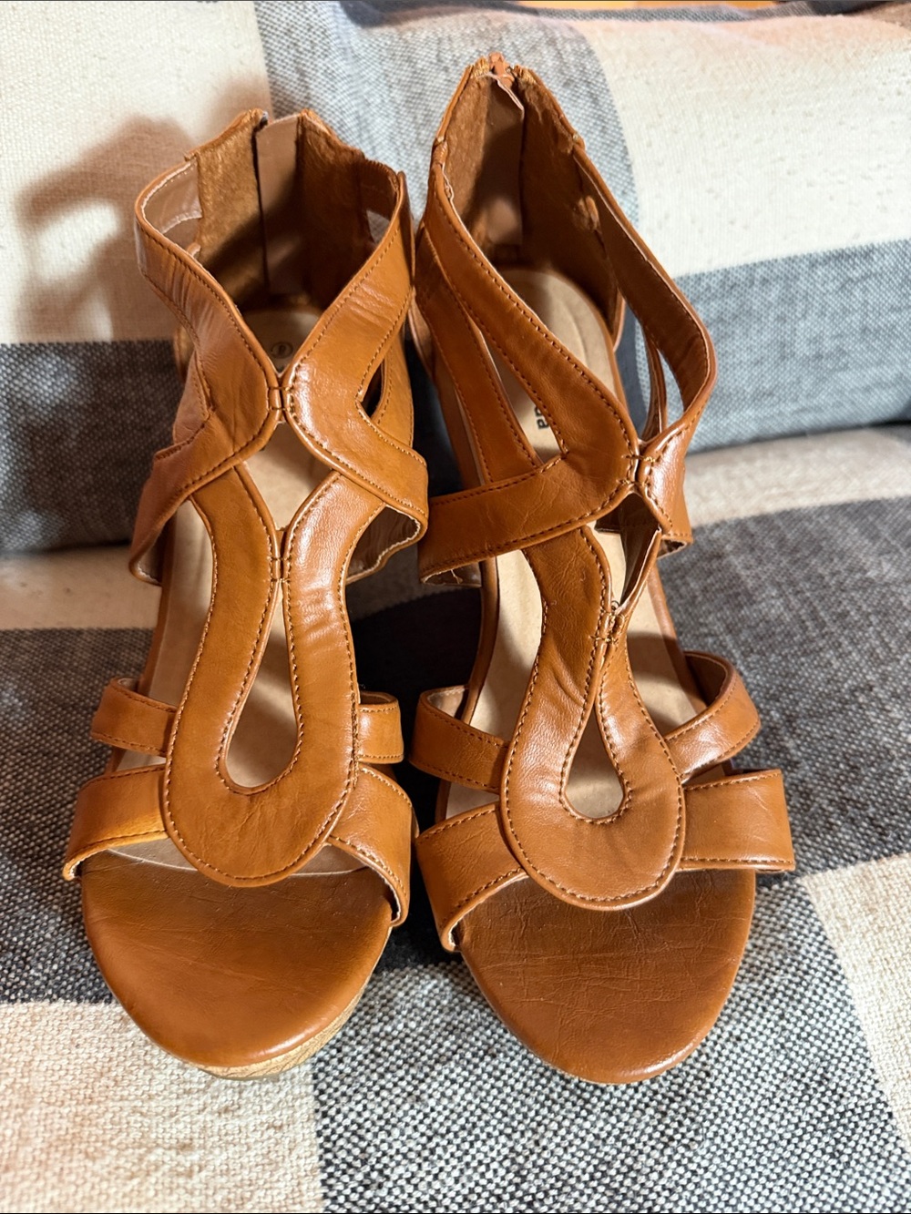 TOP Moda Brown Tan Cutout Strappy High Heels
